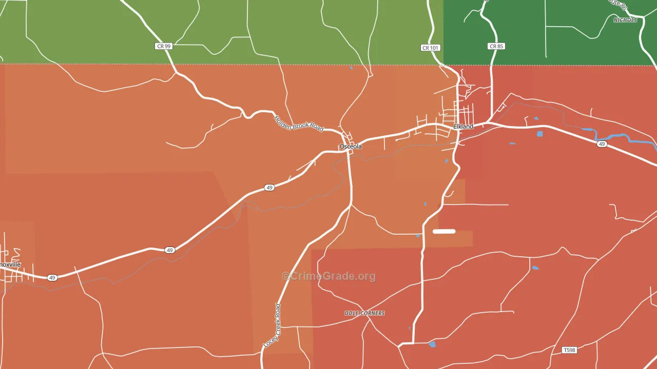 Osceola, PA Map of Robbery Rates