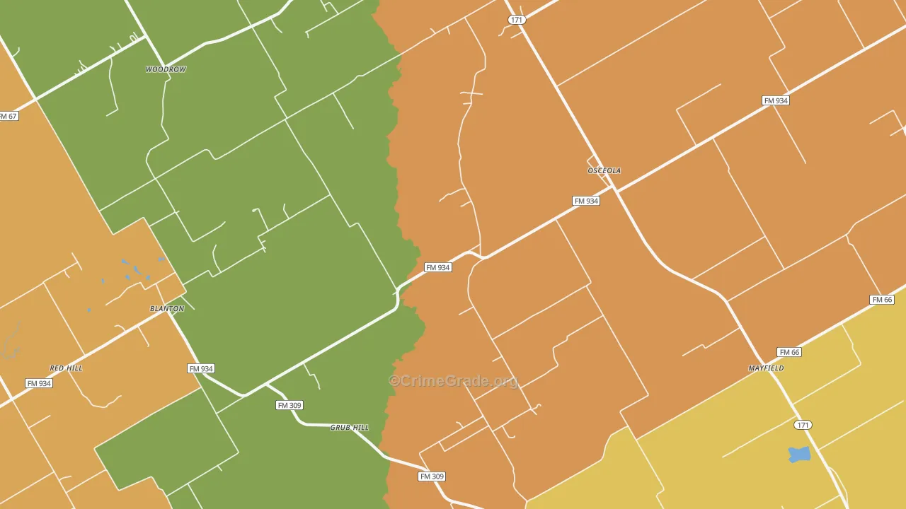 Osceola, TX Map of Robbery Rates