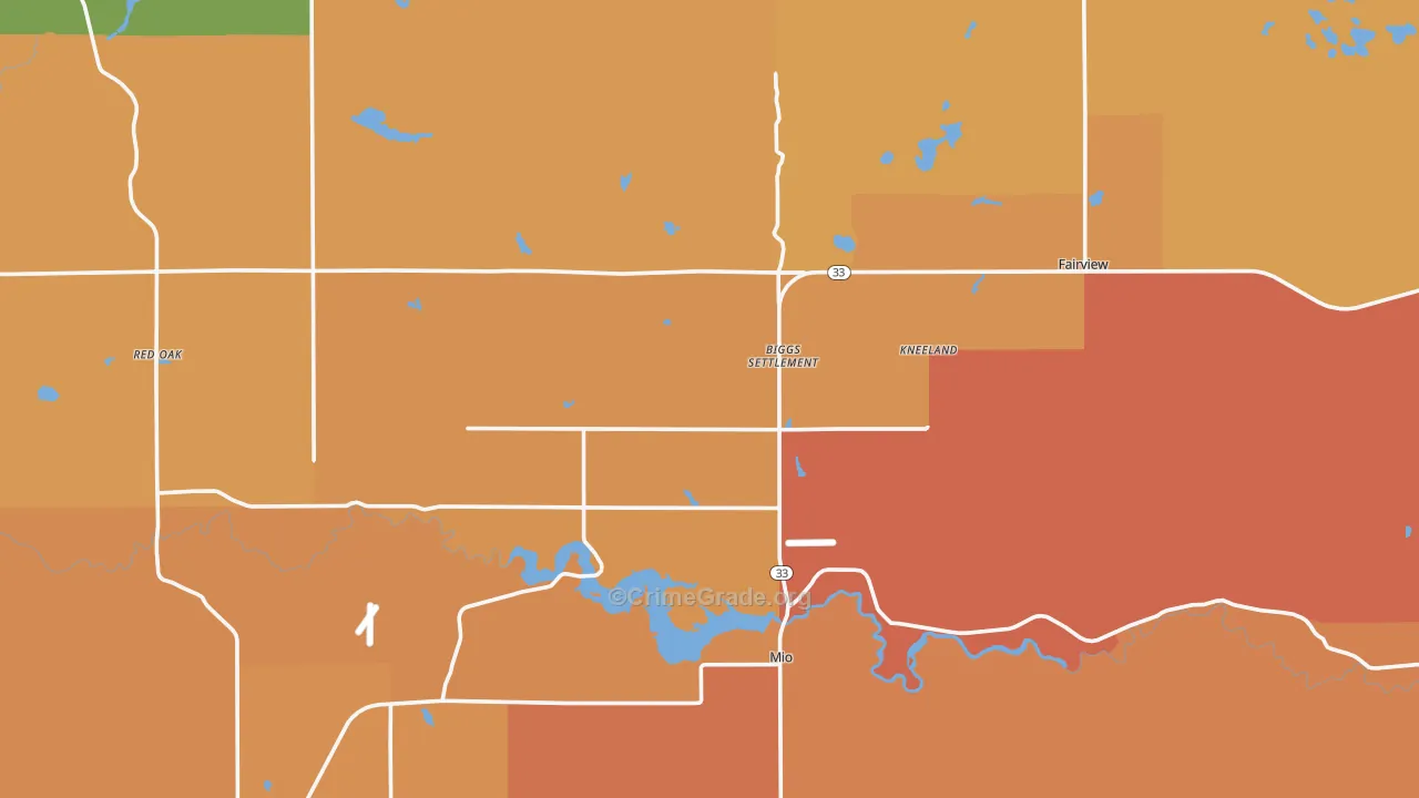 Oscoda County, MI Map of Robbery Rates