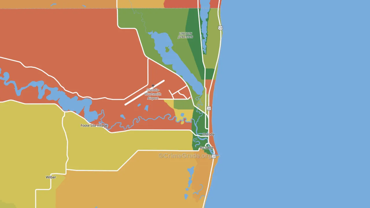 Oscoda, MI Map of Robbery Rates