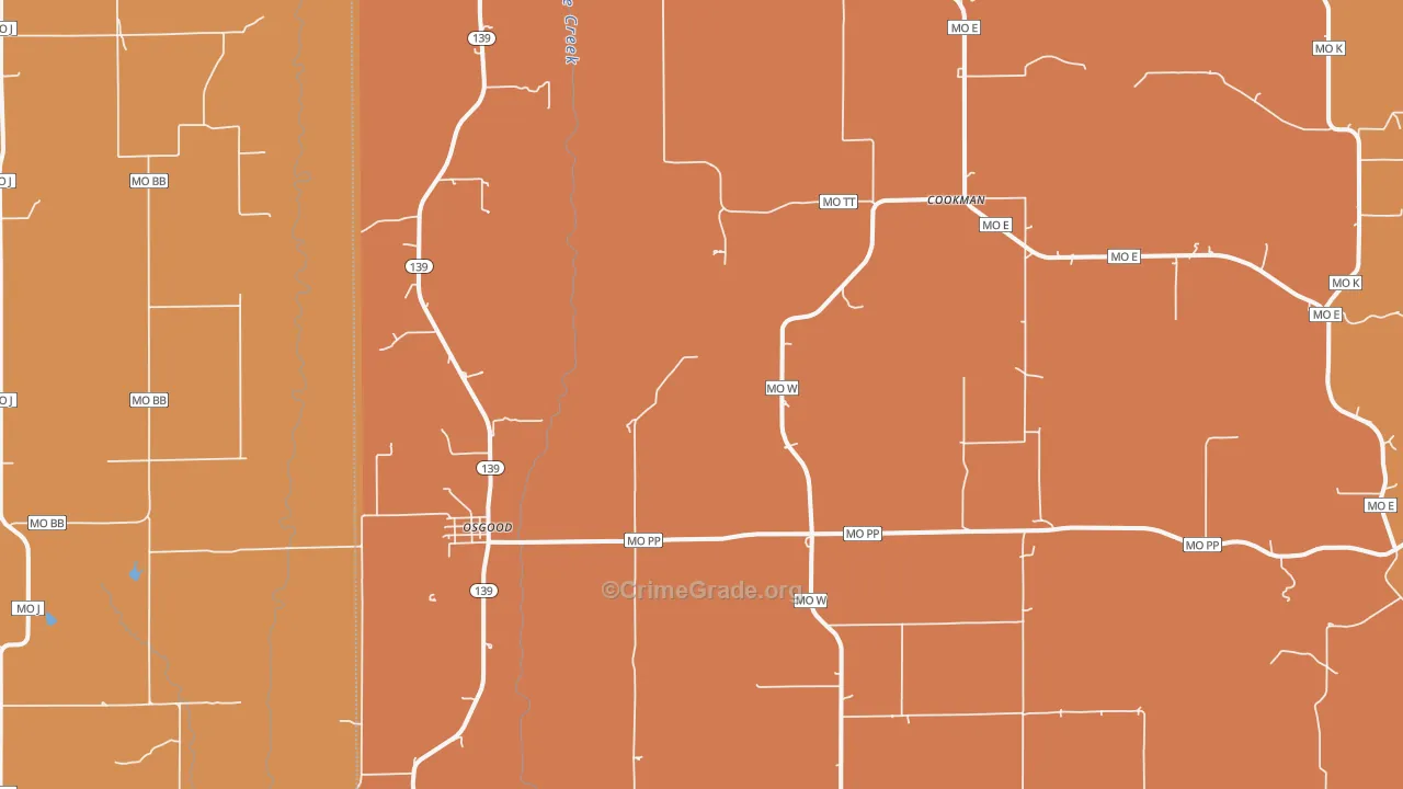 Osgood, MO Map of Robbery Rates