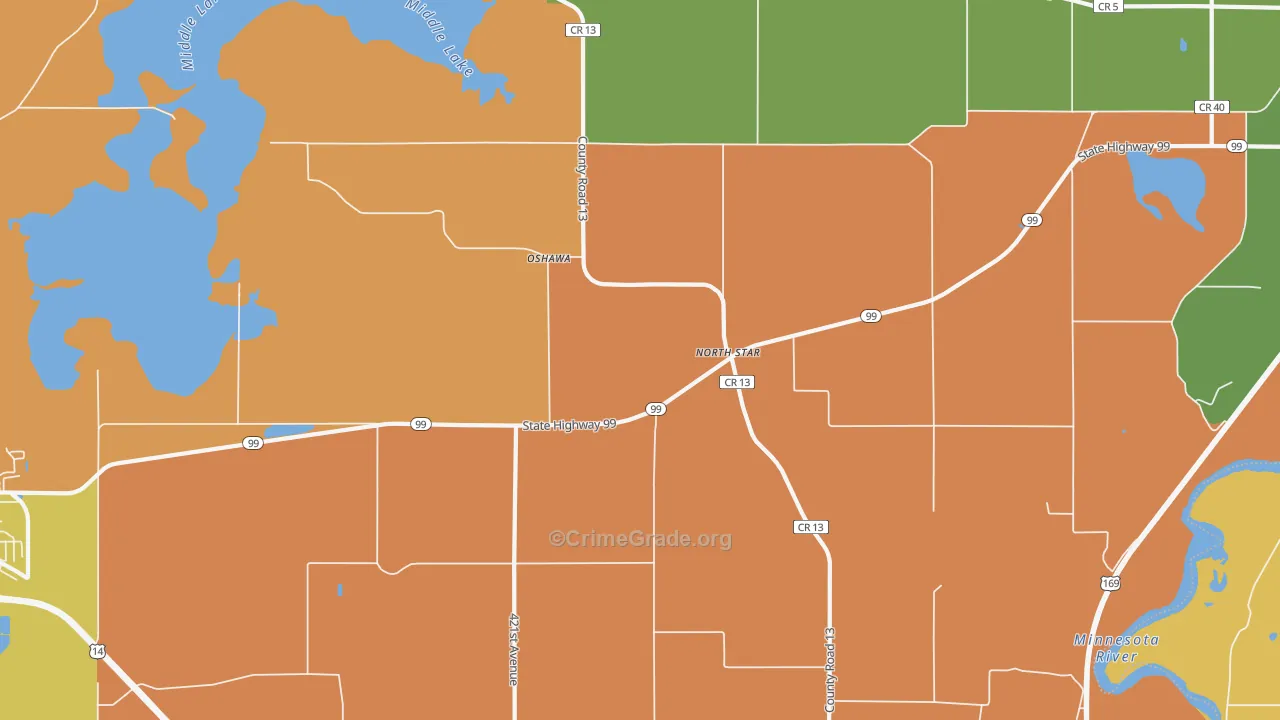 Oshawa, MN Map of Robbery Rates