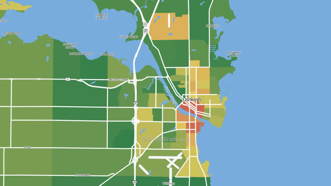 Oshkosh, WI Map of Robbery Rates