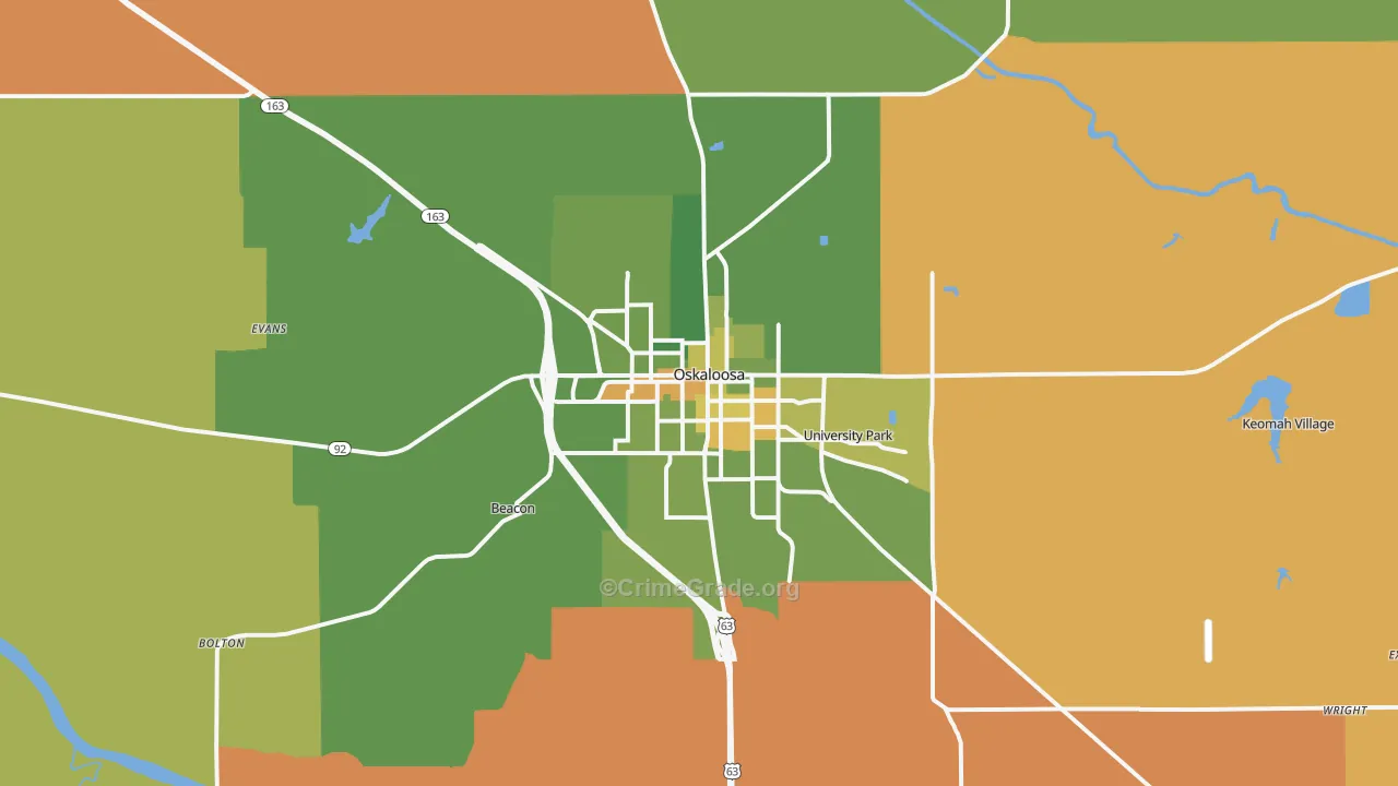 Oskaloosa, IA Map of Robbery Rates