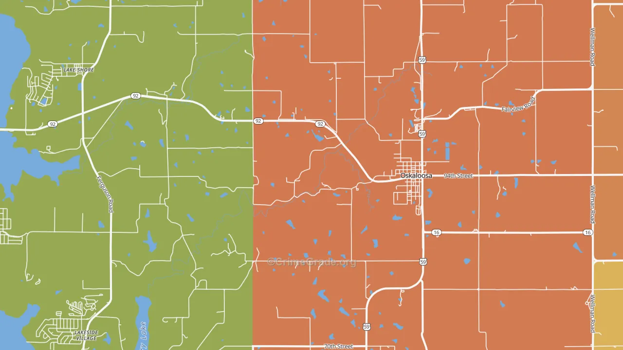 Oskaloosa, KS Map of Robbery Rates