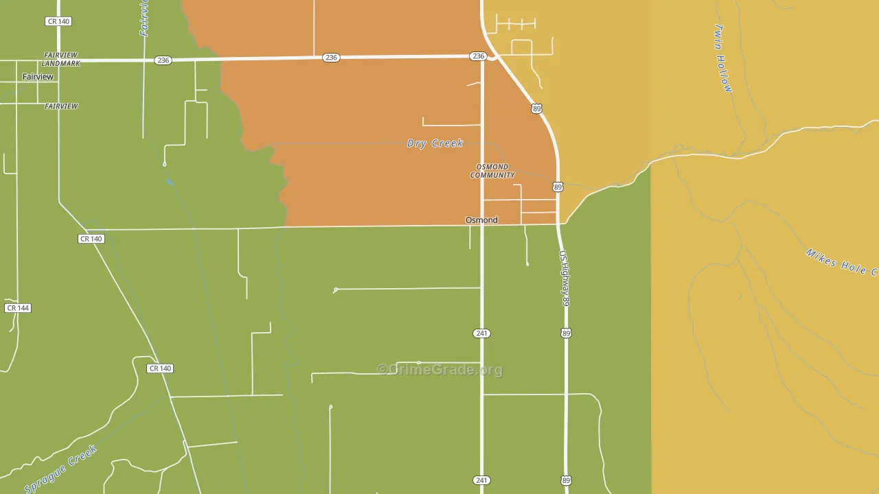 Osmond, WY Map of Robbery Rates