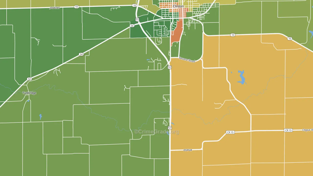 Ospur, IL Map of Robbery Rates