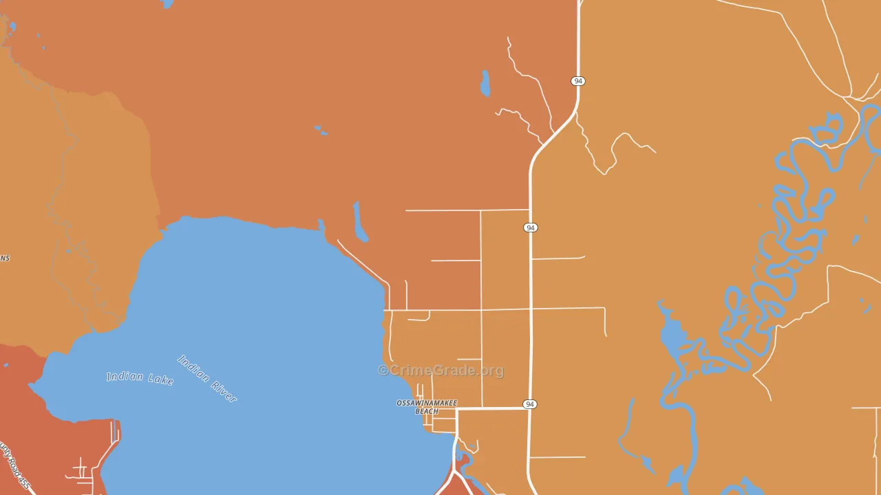 Ossawinamakee Beach, MI Map of Robbery Rates