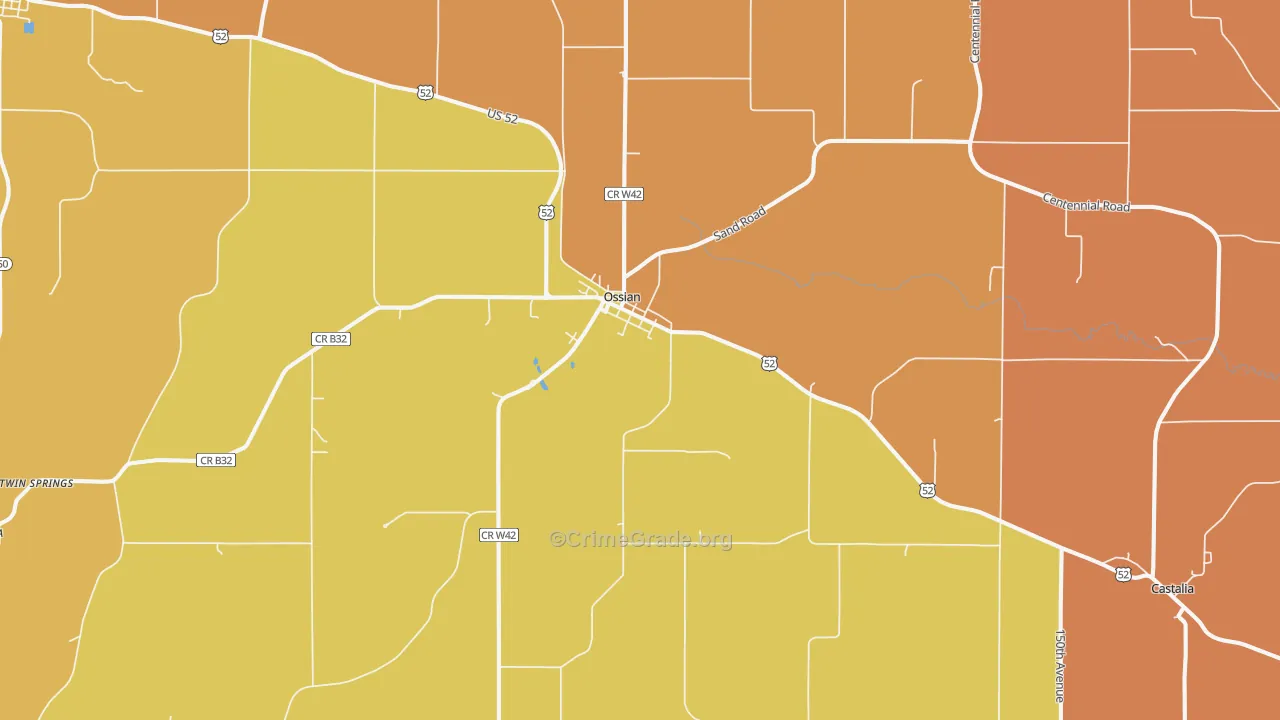 Ossian, IA Map of Robbery Rates