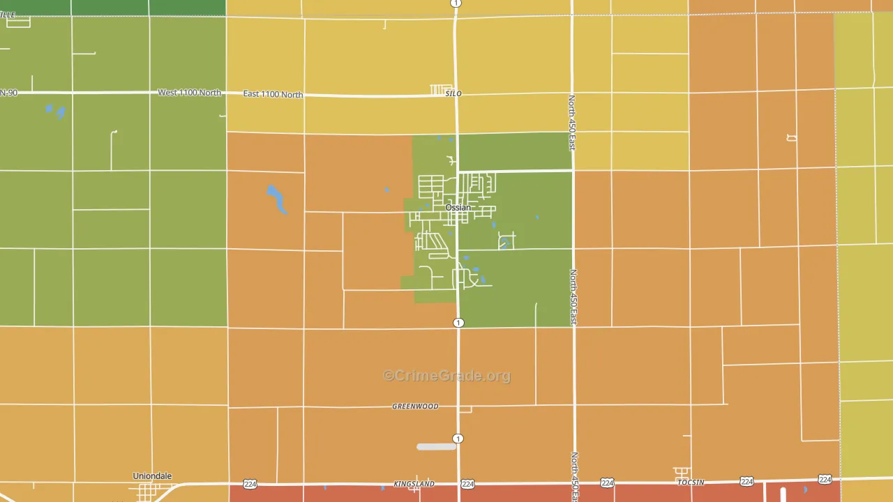 Ossian, IN Map of Robbery Rates