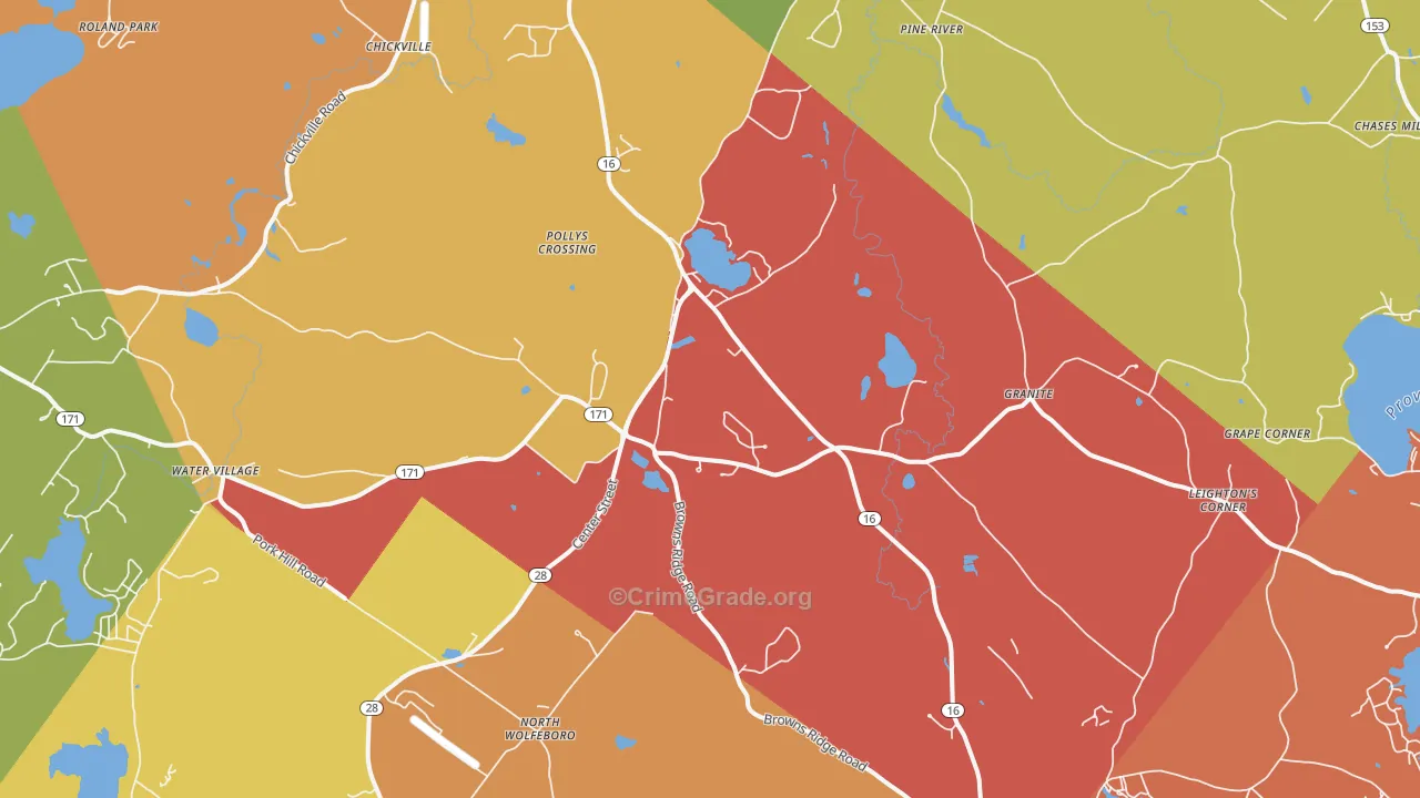 Ossipee, NH Map of Robbery Rates