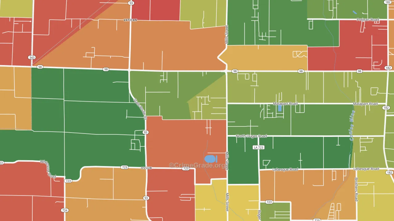 Ossun, LA Map of Robbery Rates