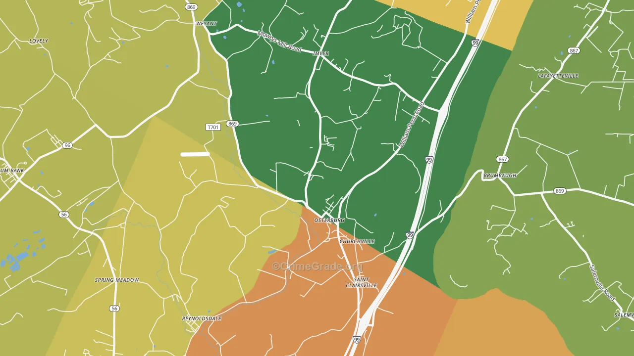 Osterburg, PA Map of Robbery Rates