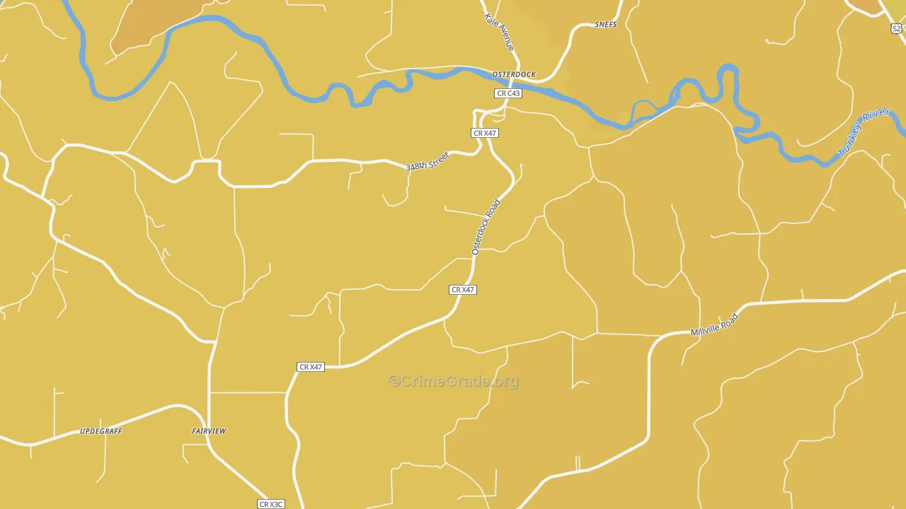 Osterdock, IA Map of Robbery Rates