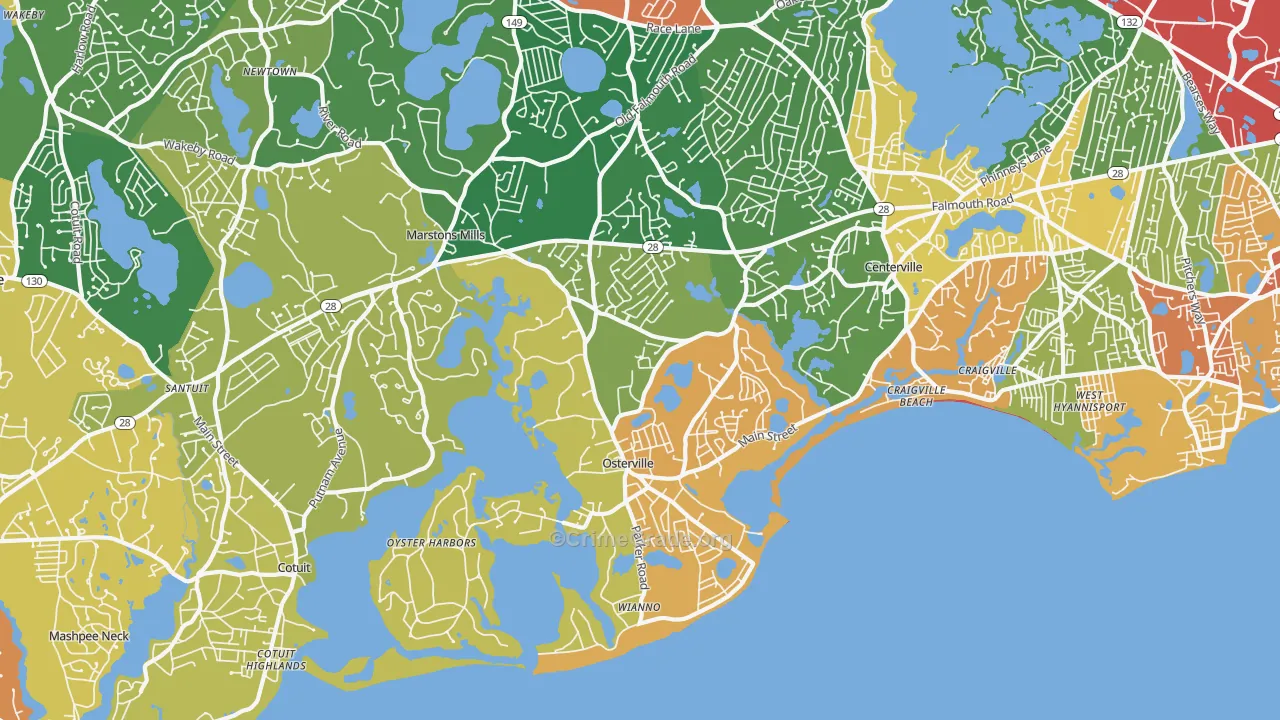 Osterville, MA Map of Robbery Rates