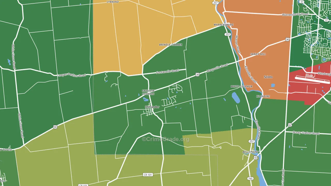 Ostrander, OH Map of Robbery Rates