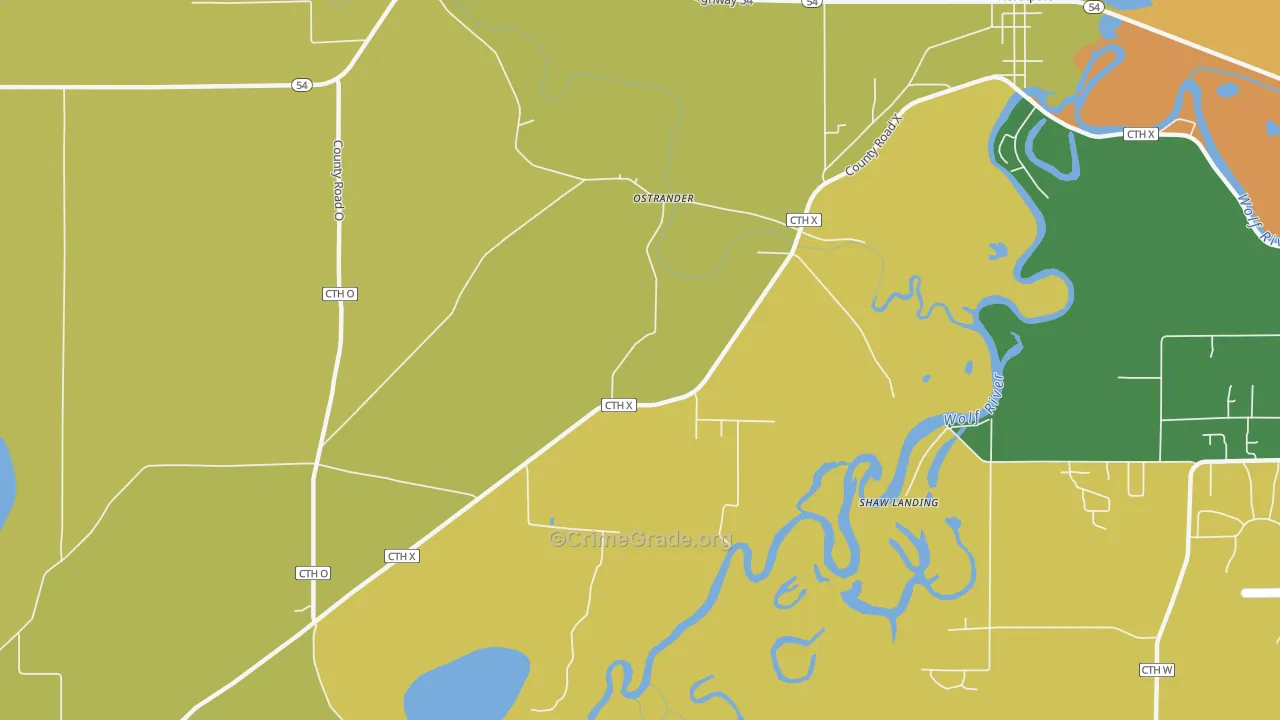 Ostrander, WI Map of Robbery Rates