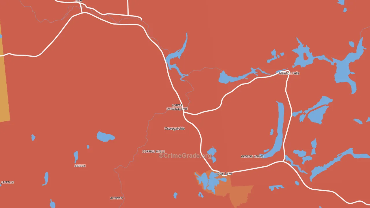 Oswegatchie, NY Map of Robbery Rates