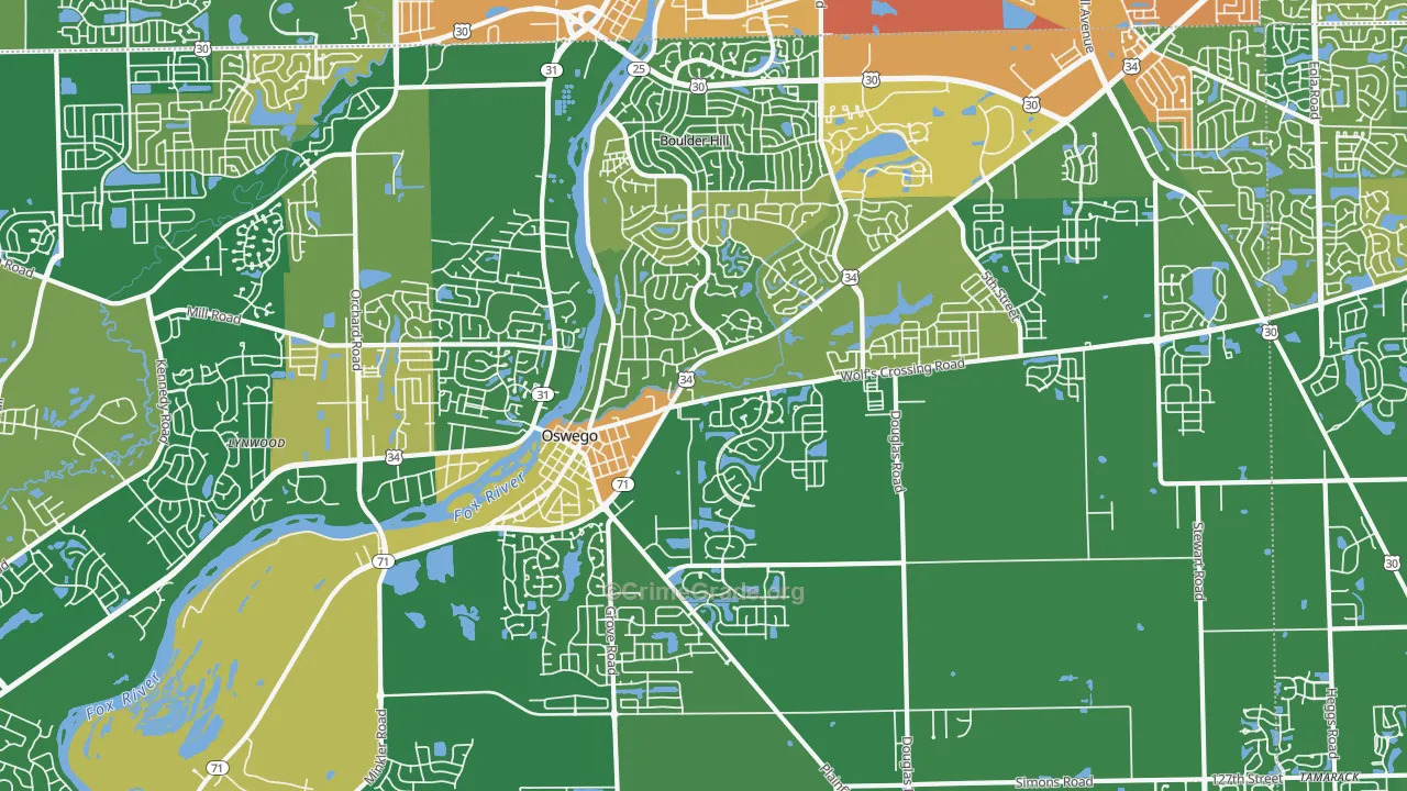 Oswego, IL Map of Robbery Rates