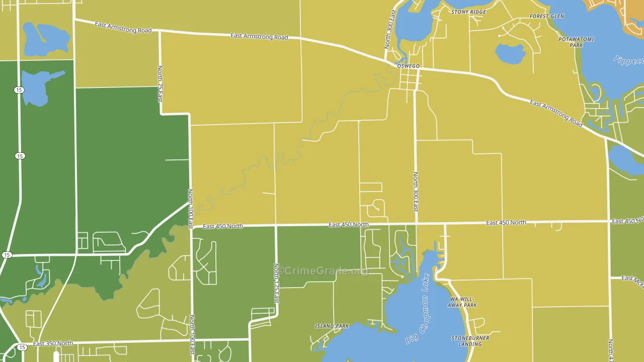 Oswego, IN Map of Robbery Rates