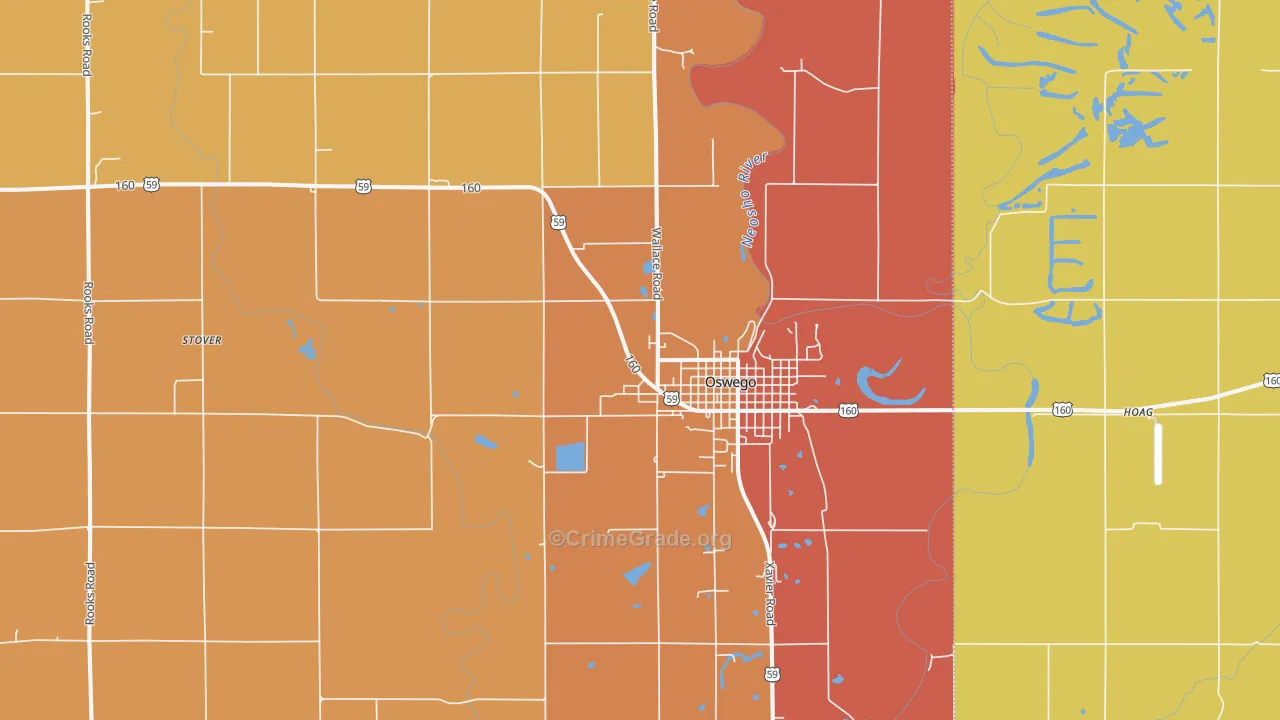 Oswego, KS Map of Robbery Rates