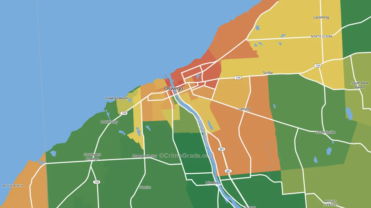 Oswego, NY Map of Robbery Rates