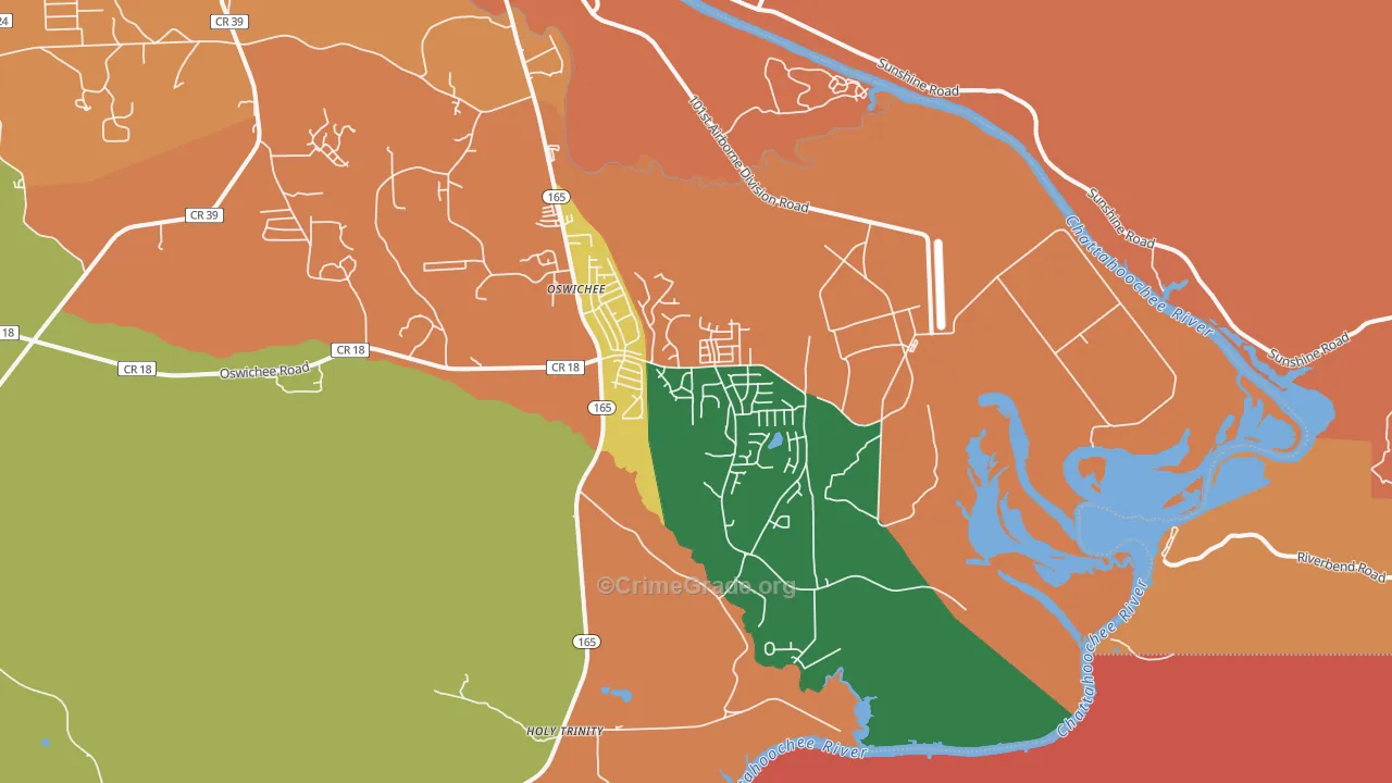 Oswichee, AL Map of Robbery Rates