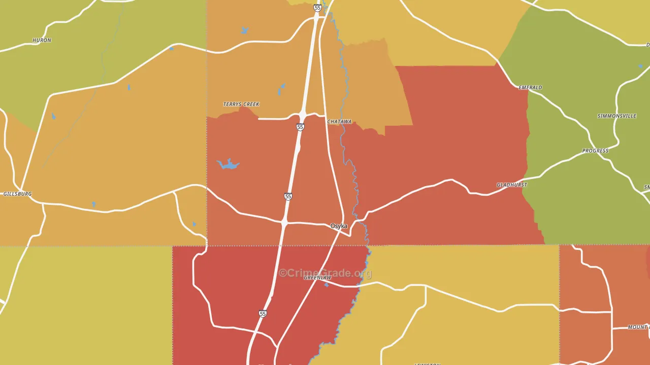 Osyka, MS Map of Robbery Rates