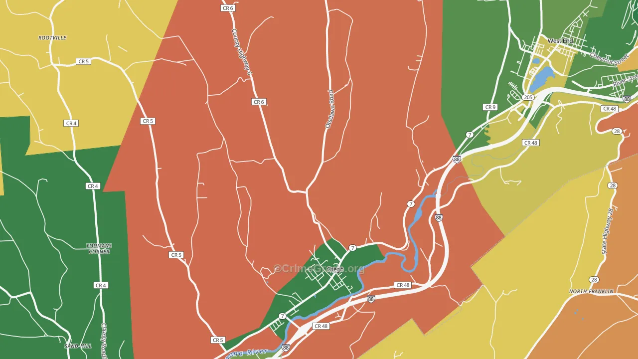 Otego, NY Map of Robbery Rates