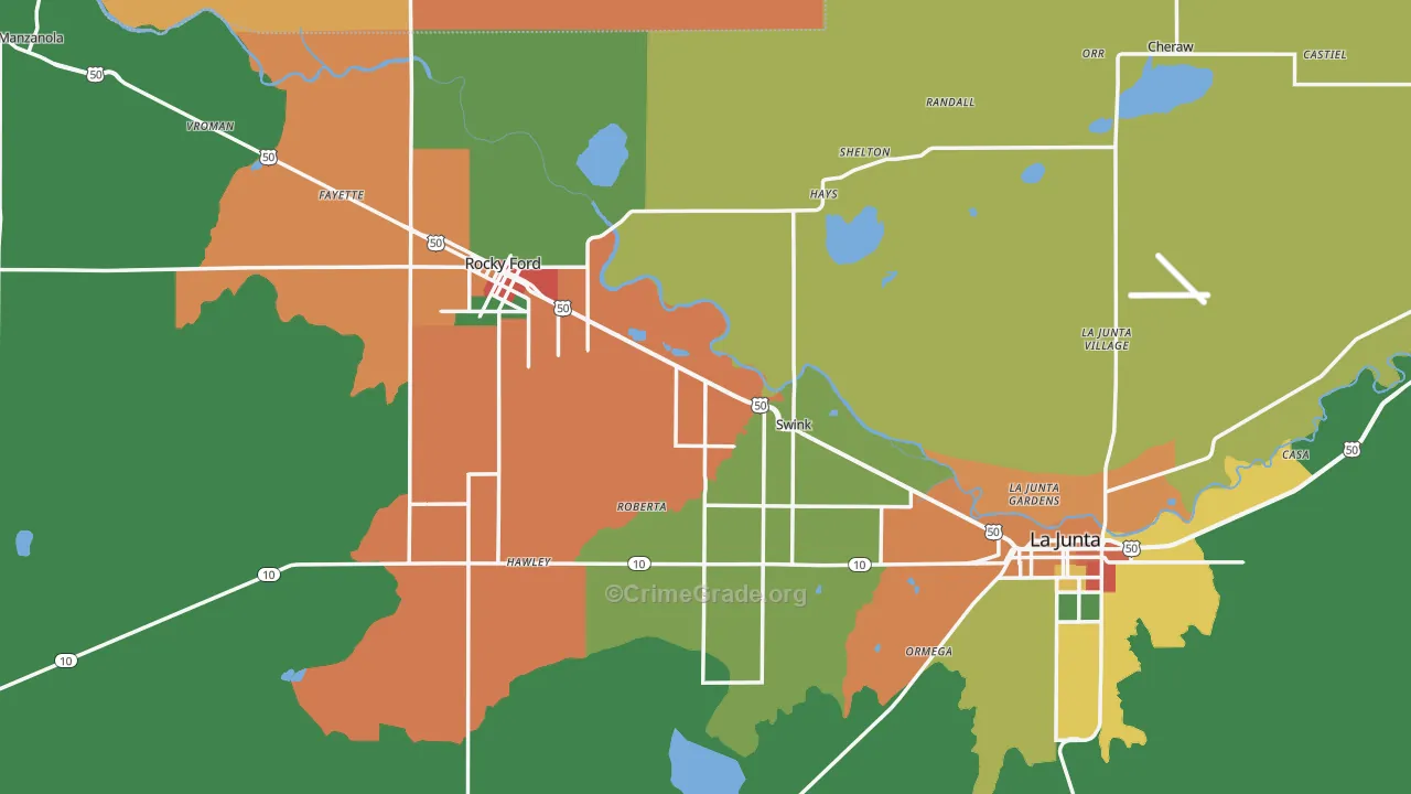 Otero County, CO Map of Robbery Rates