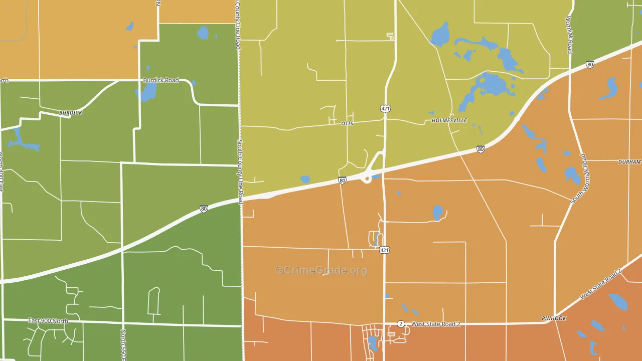 Otis, IN Map of Robbery Rates