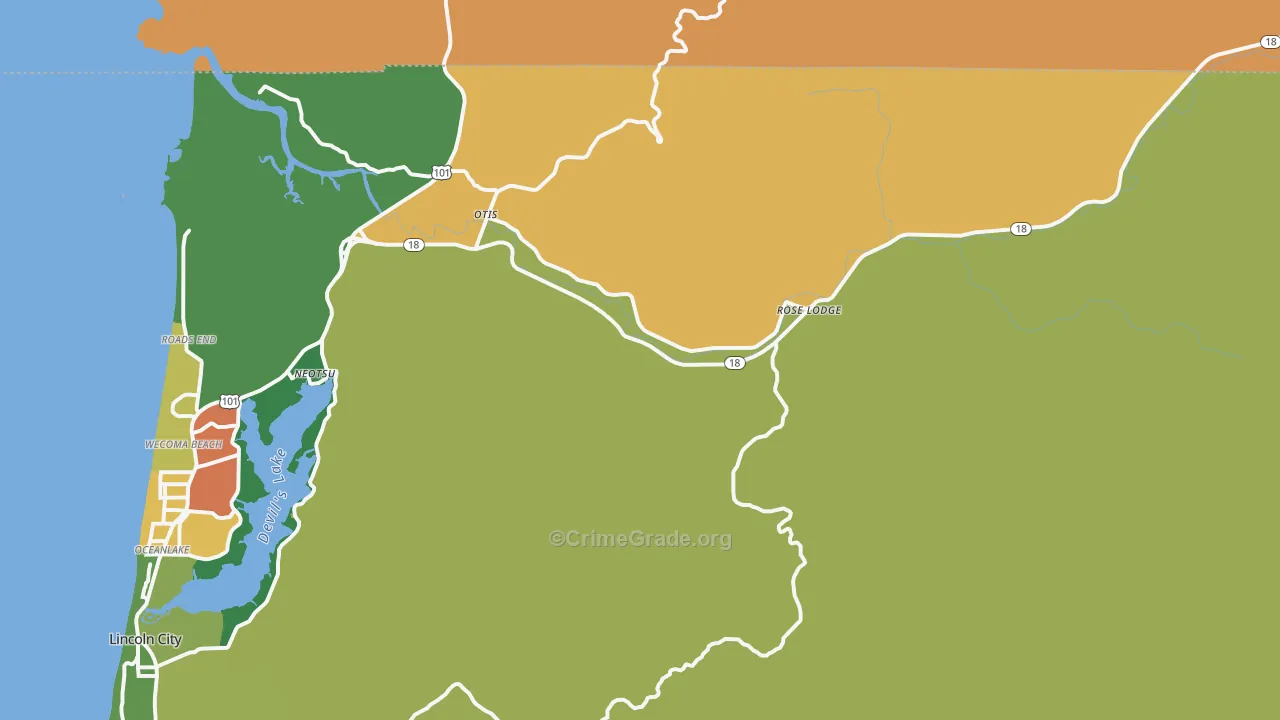 Otis, OR Map of Robbery Rates