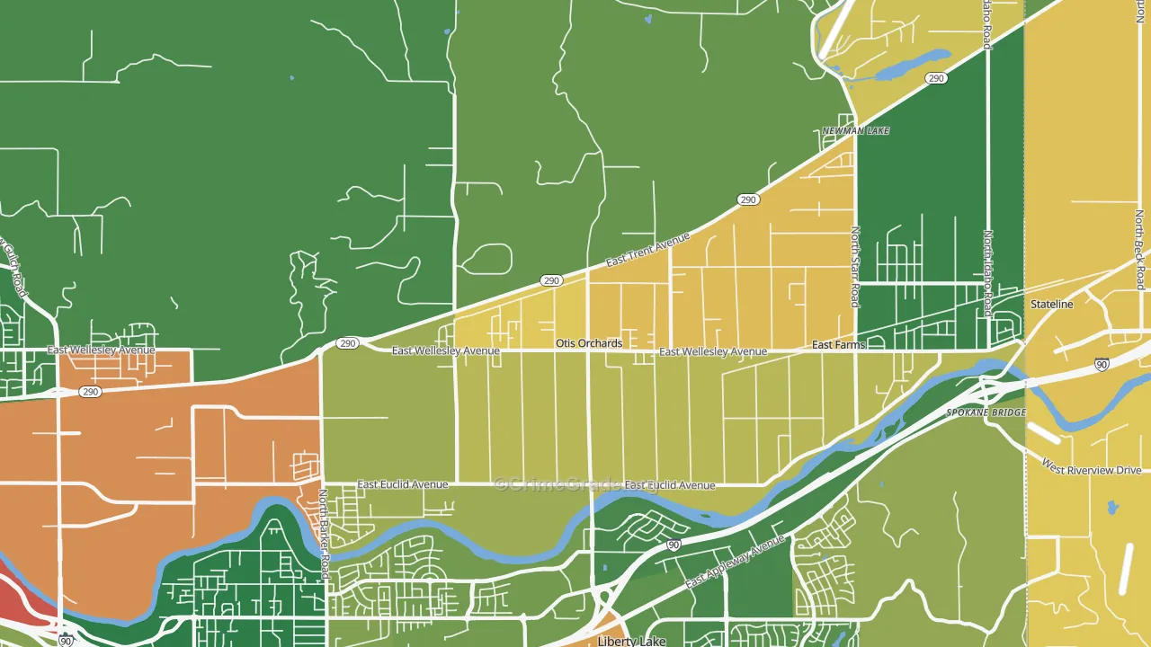 Otis Orchards, WA Map of Robbery Rates