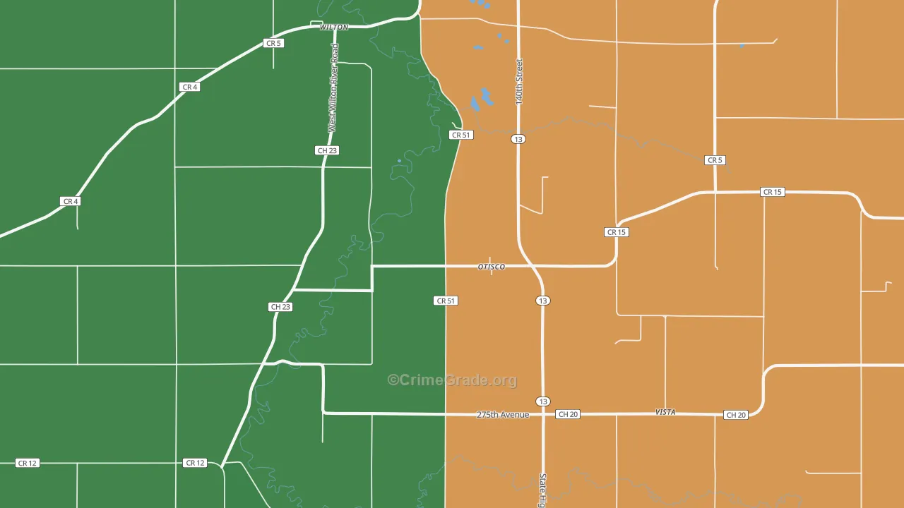 Otisco, MN Map of Robbery Rates