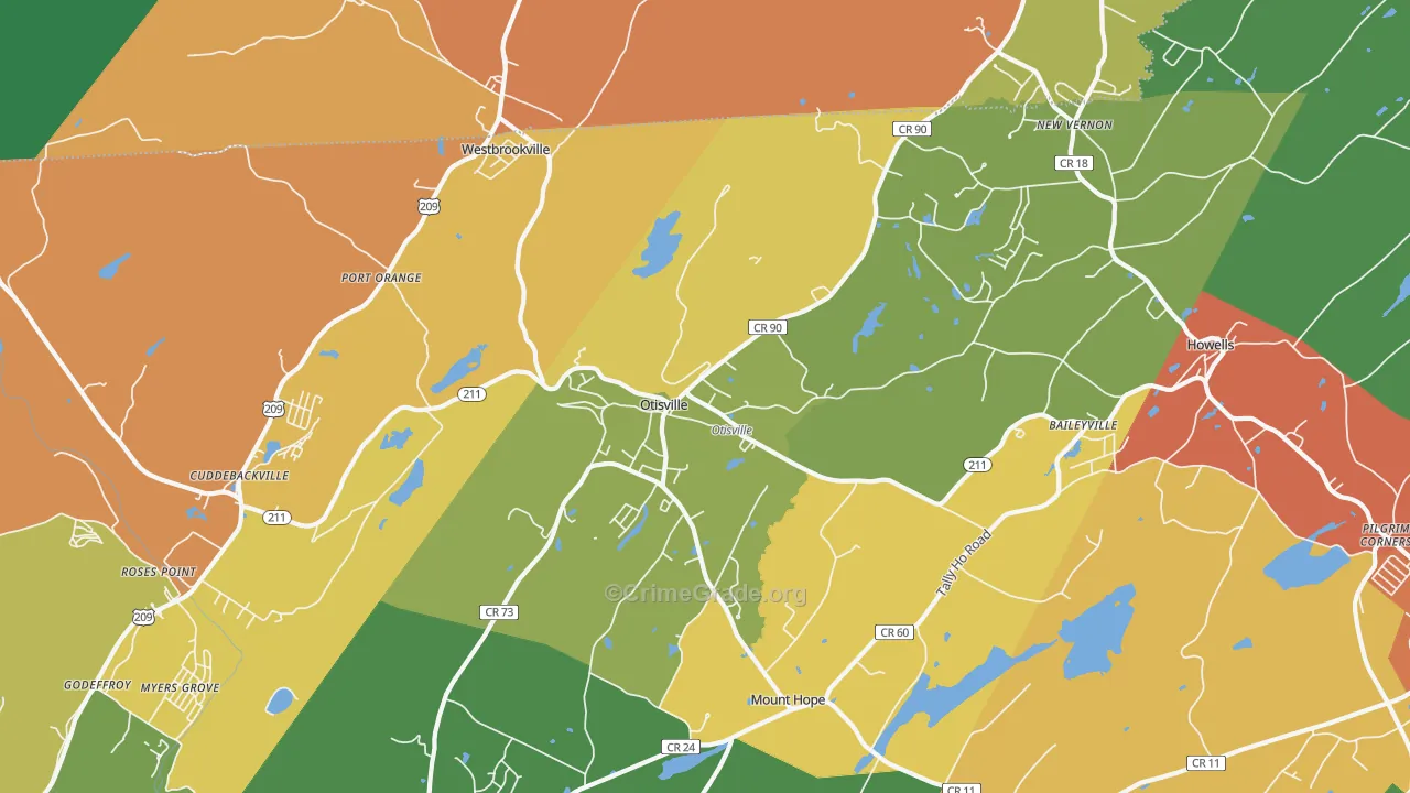 Otisville, NY Map of Robbery Rates