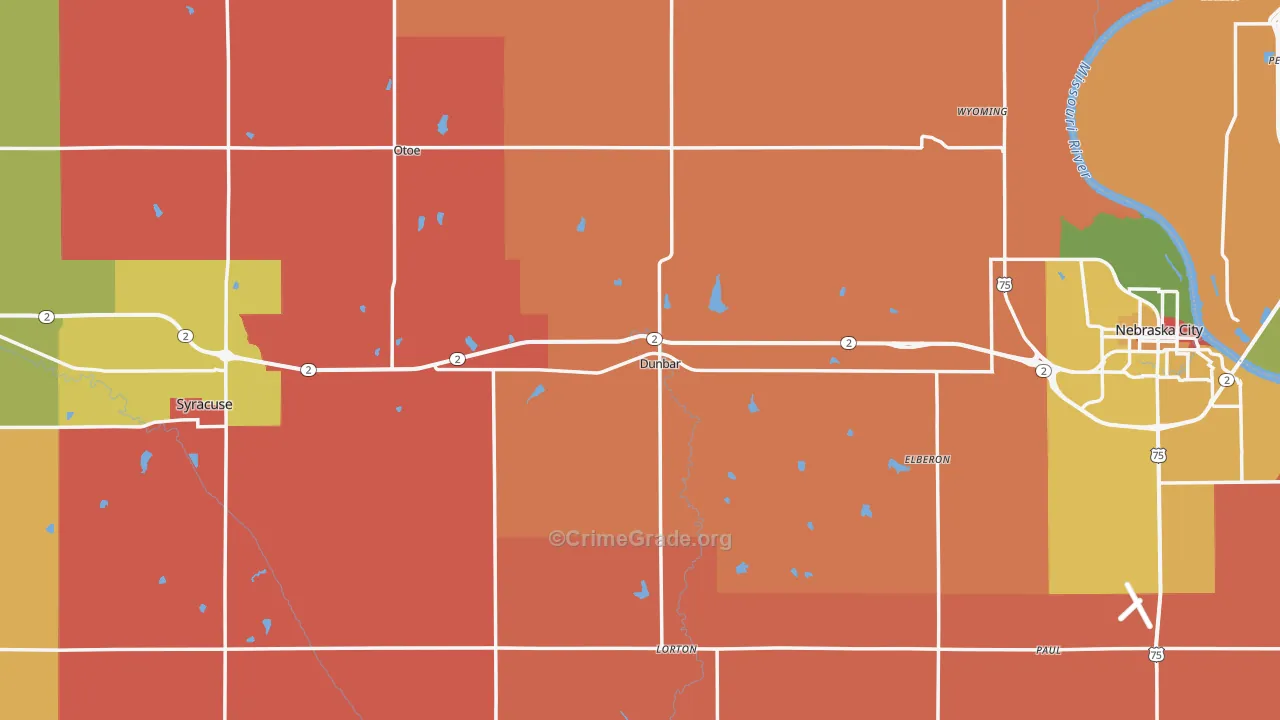 Otoe County, NE Map of Robbery Rates