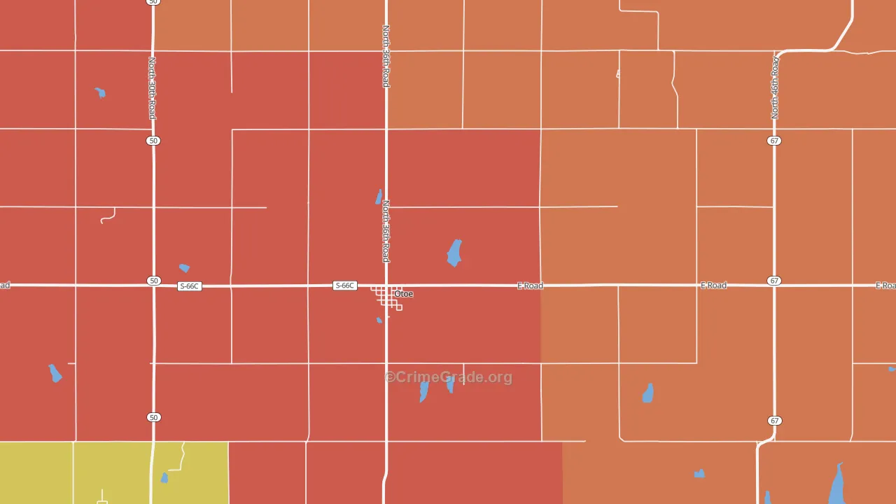 Otoe, NE Map of Robbery Rates