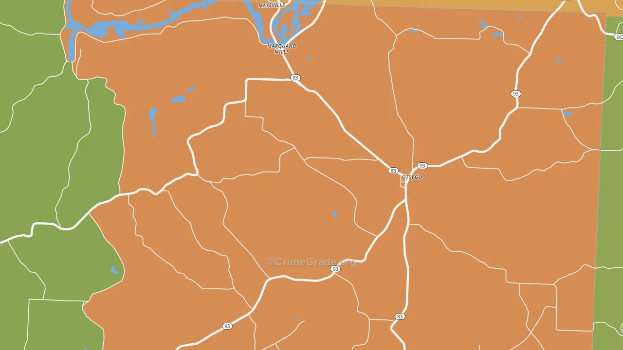 Otsego, OH Map of Robbery Rates