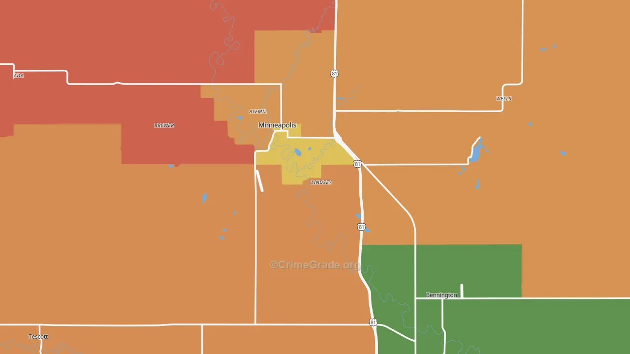 Ottawa County, KS Map of Robbery Rates