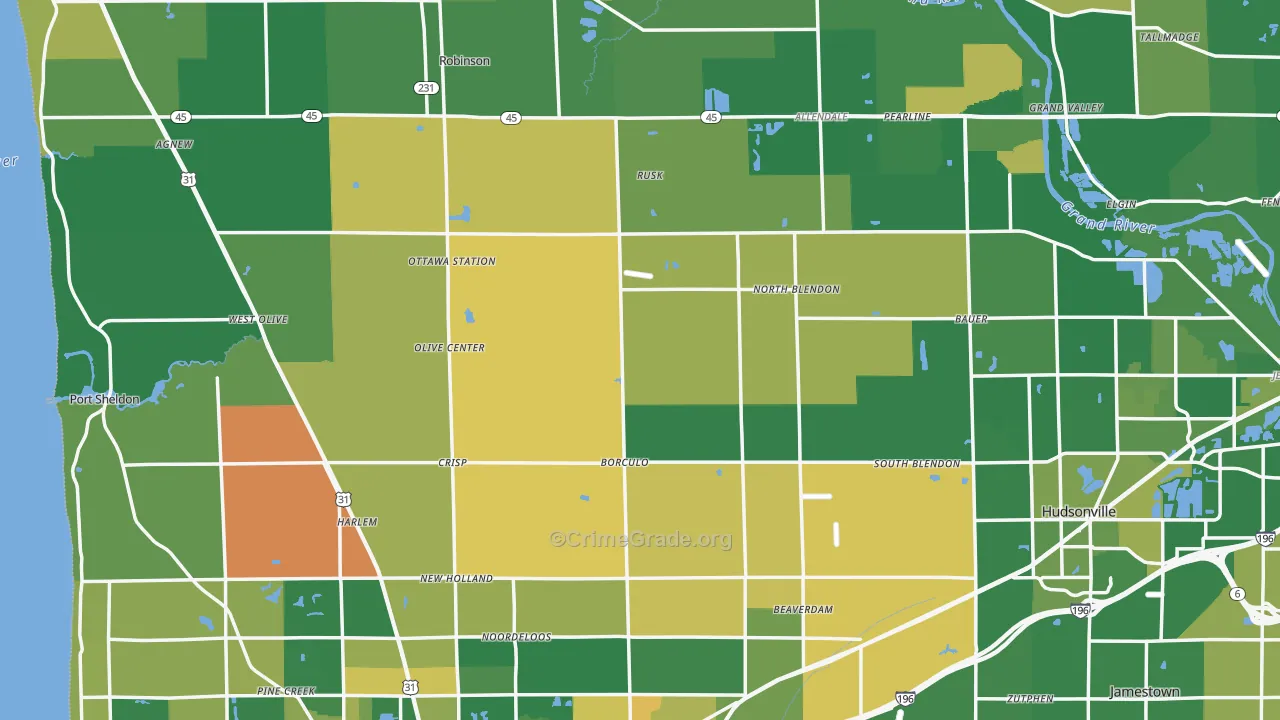 Ottawa County, MI Map of Robbery Rates