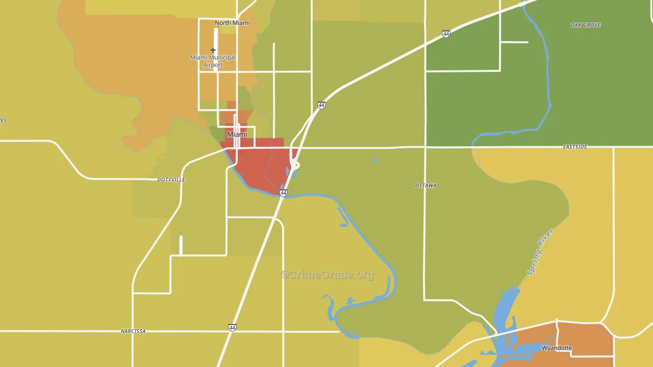 Ottawa County, OK Map of Robbery Rates