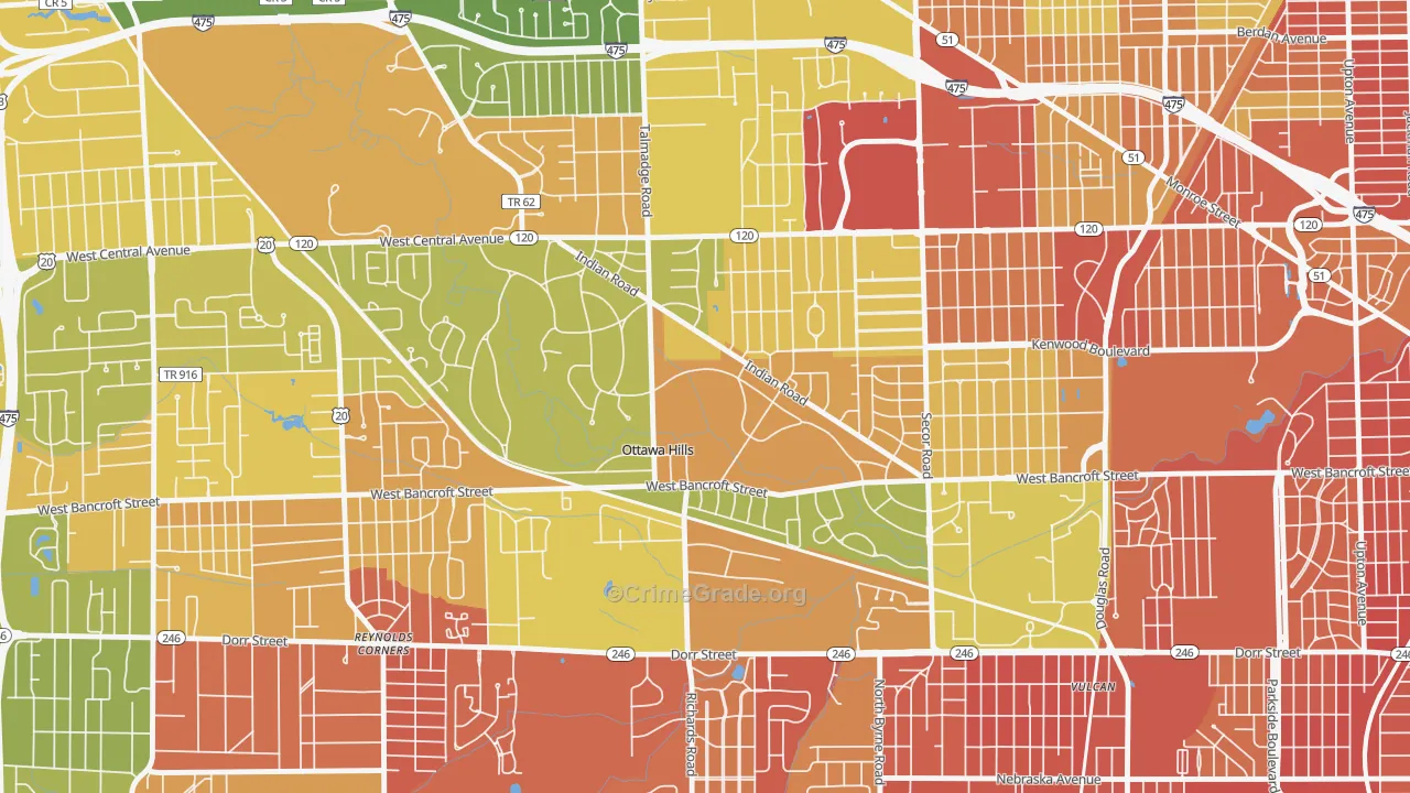 Ottawa Hills, OH Map of Robbery Rates