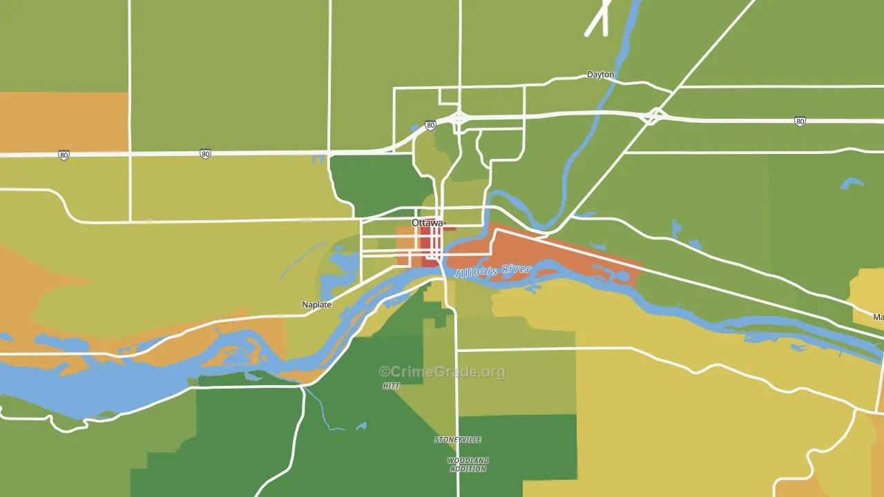 Ottawa, IL Map of Robbery Rates