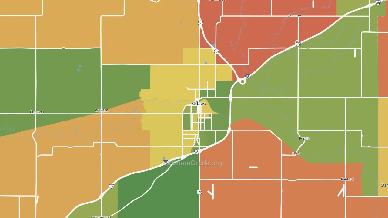 Ottawa, KS Map of Robbery Rates