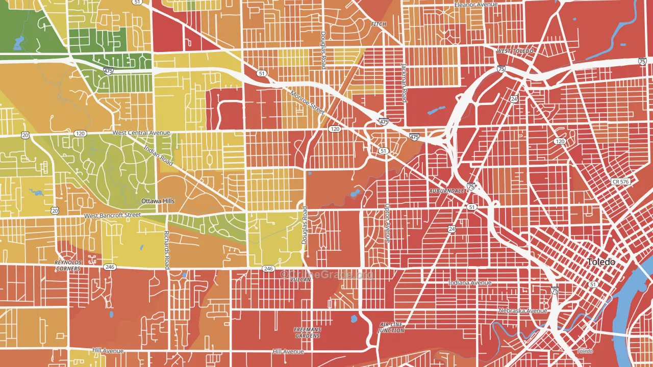 Ottawa, Toledo, OH Map of Robbery Rates