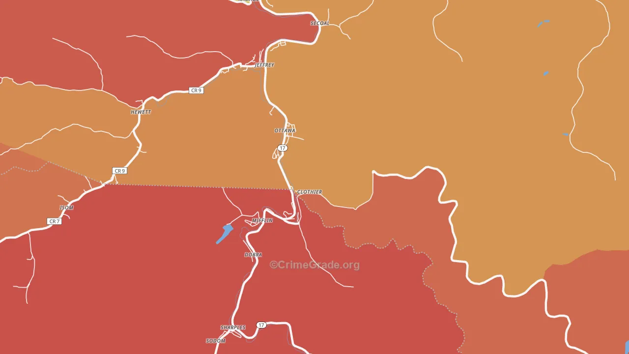 Ottawa, WV Map of Robbery Rates