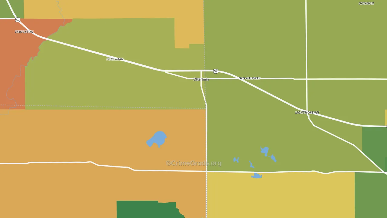 Otterbein, IN Map of Robbery Rates