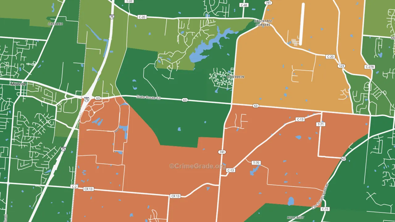 Otterbein, OH Map of Robbery Rates