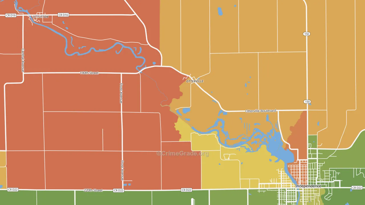 Otterville, IA Map of Robbery Rates