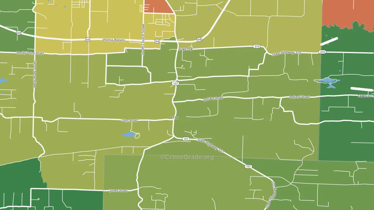 Otto, AR Map of Robbery Rates